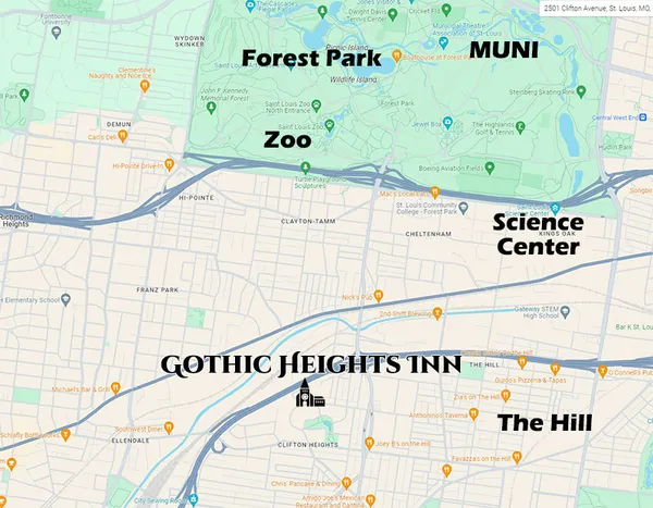 Map showing Gothic Heights Inn location