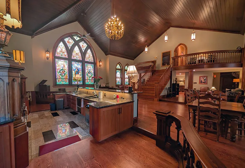 Gothic Heights Inn sanctuary and stained glass